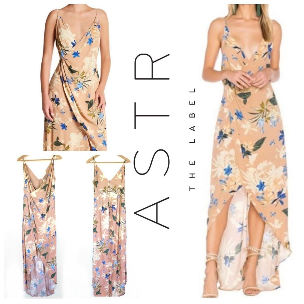 ASTR Paradise Floral Spaghetti Strap Wrap Dress L